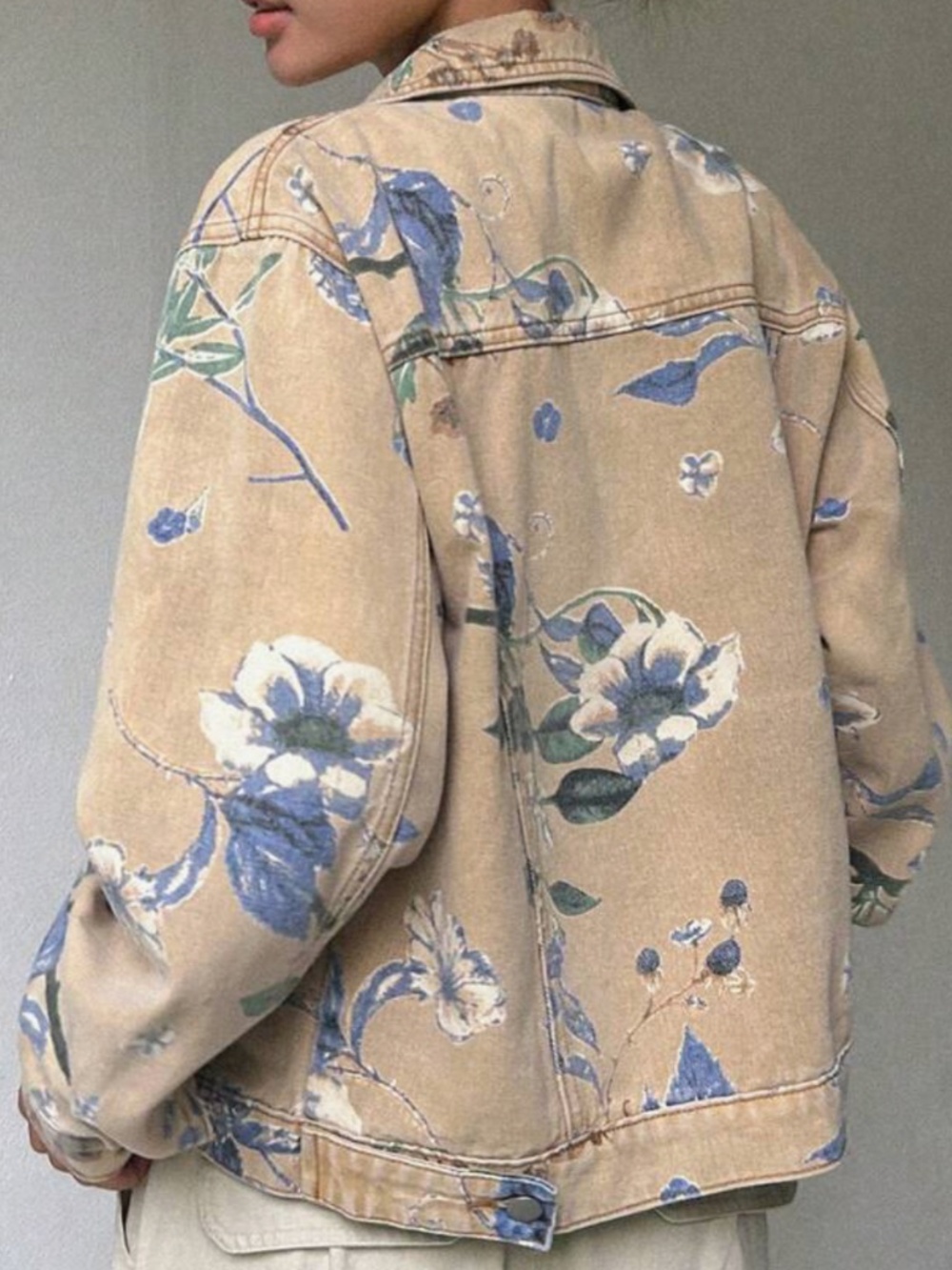 DAZY Floral Print Drop Shoulder Denim Jacket - Size S